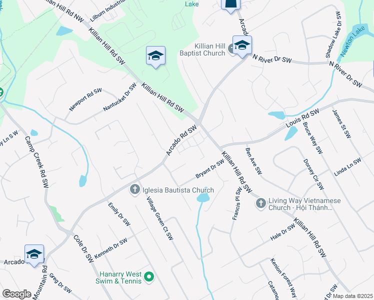 map of restaurants, bars, coffee shops, grocery stores, and more near 4344 Fulson Court in Lilburn