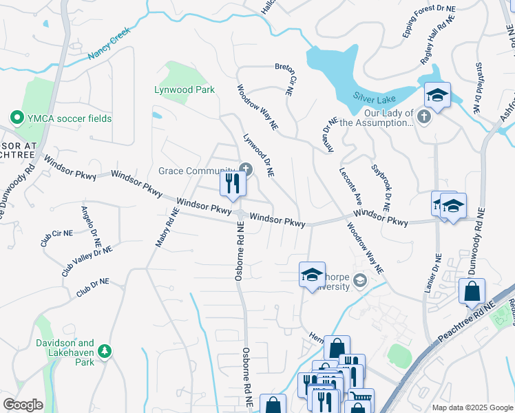 map of restaurants, bars, coffee shops, grocery stores, and more near 1165 Victoria Street Northeast in Atlanta