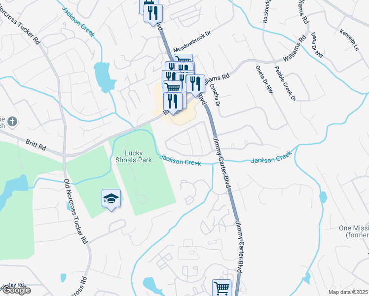map of restaurants, bars, coffee shops, grocery stores, and more near 6438 Alder Lane in Norcross