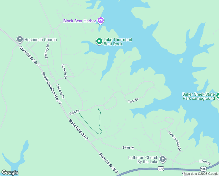 map of restaurants, bars, coffee shops, grocery stores, and more near Tara Dr in McCormick