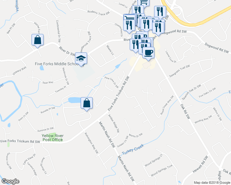 map of restaurants, bars, coffee shops, grocery stores, and more near 3335 Landingview Court in Lilburn