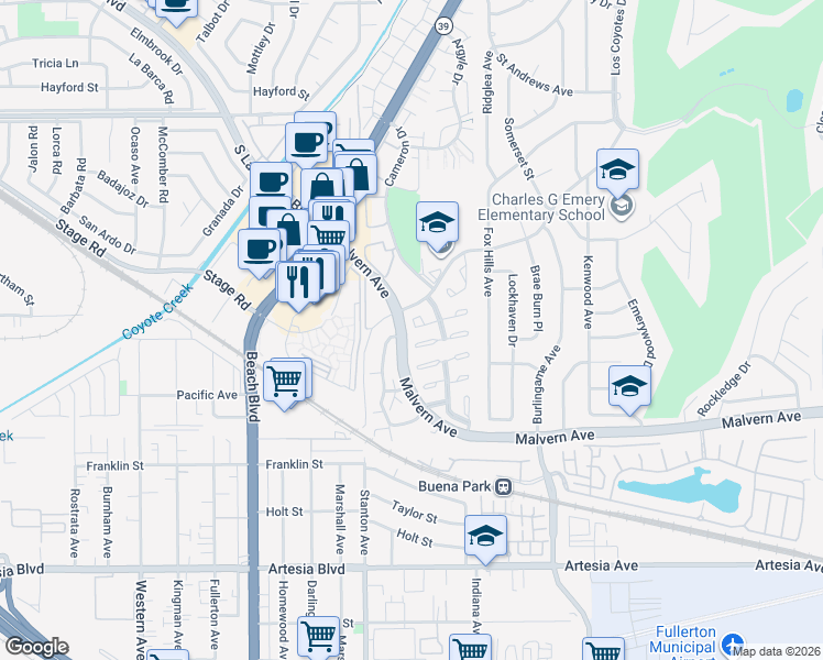 map of restaurants, bars, coffee shops, grocery stores, and more near 8182 Crowley Circle in Buena Park