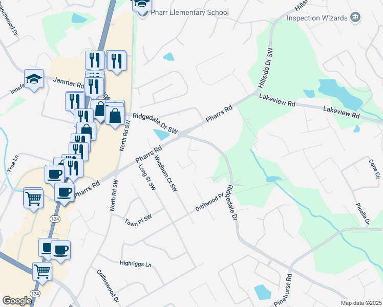 map of restaurants, bars, coffee shops, grocery stores, and more near 1694 Jamie Leigh Court Southwest in Snellville