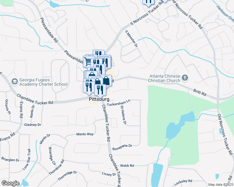 map of restaurants, bars, coffee shops, grocery stores, and more near 4205 Jeri Lynn Court in Tucker