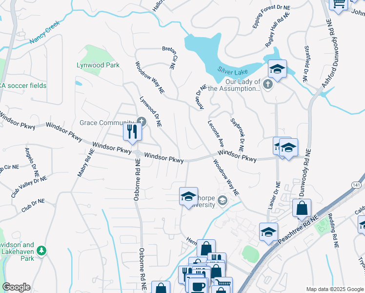 map of restaurants, bars, coffee shops, grocery stores, and more near 3146 Frontenac Court Northeast in Atlanta