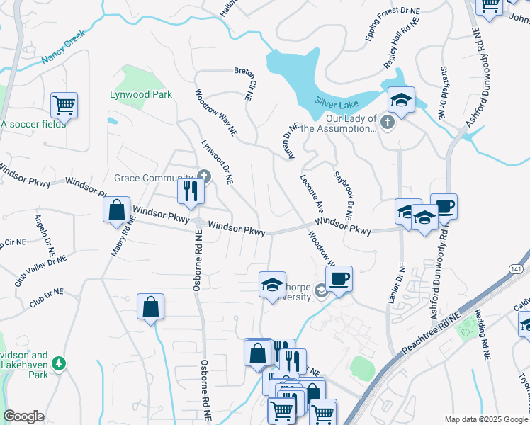 map of restaurants, bars, coffee shops, grocery stores, and more near 3146 Frontenac Court Northeast in Atlanta