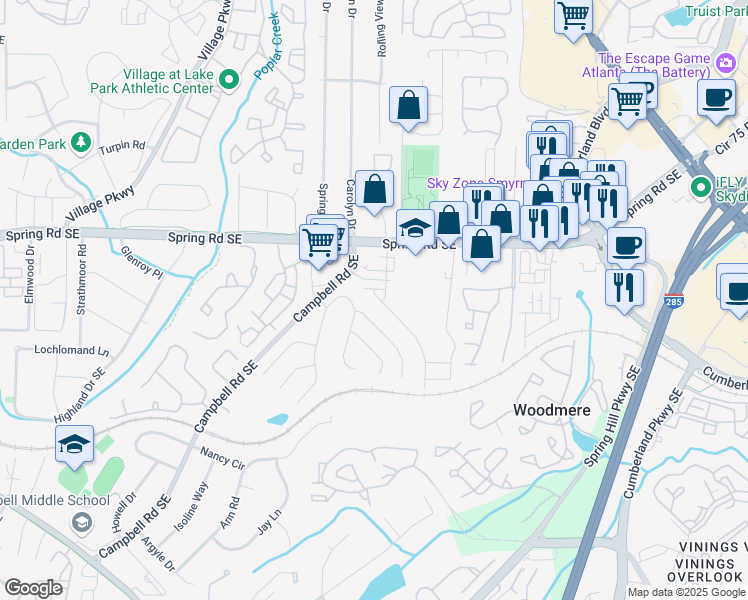 map of restaurants, bars, coffee shops, grocery stores, and more near 1200 Bickham Way Southeast in Smyrna