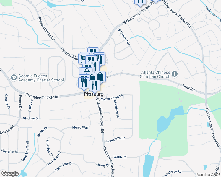 map of restaurants, bars, coffee shops, grocery stores, and more near 4205 Jeri Lynn Court in Tucker