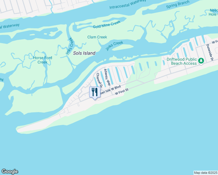 map of restaurants, bars, coffee shops, grocery stores, and more near 12 Atlantic Way in Ocean Isle Beach
