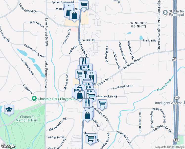 map of restaurants, bars, coffee shops, grocery stores, and more near 4641 Roswell Road in Atlanta