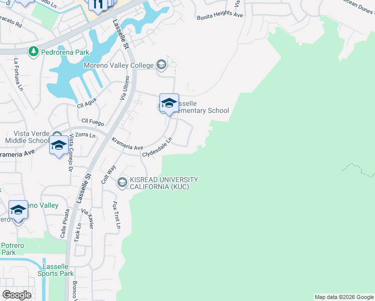 map of restaurants, bars, coffee shops, grocery stores, and more near 26405 Mare Lane in Moreno Valley