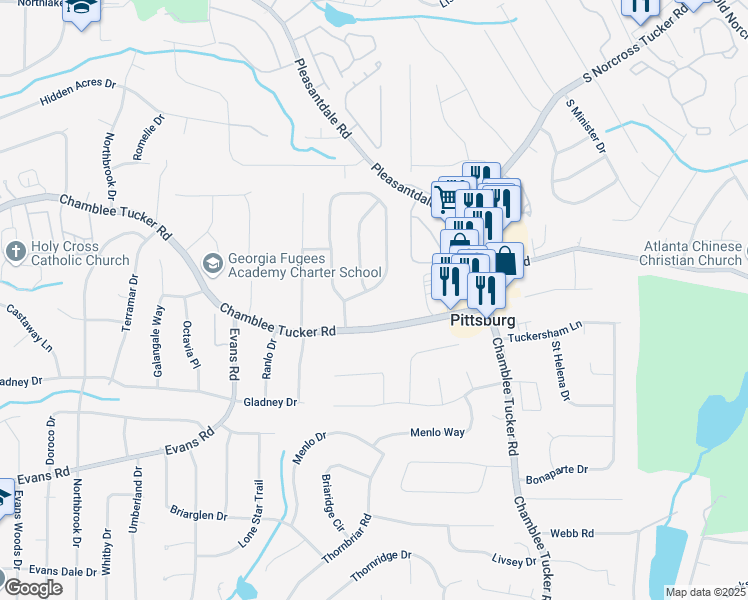 map of restaurants, bars, coffee shops, grocery stores, and more near 3173 Westmart Lane in Doraville