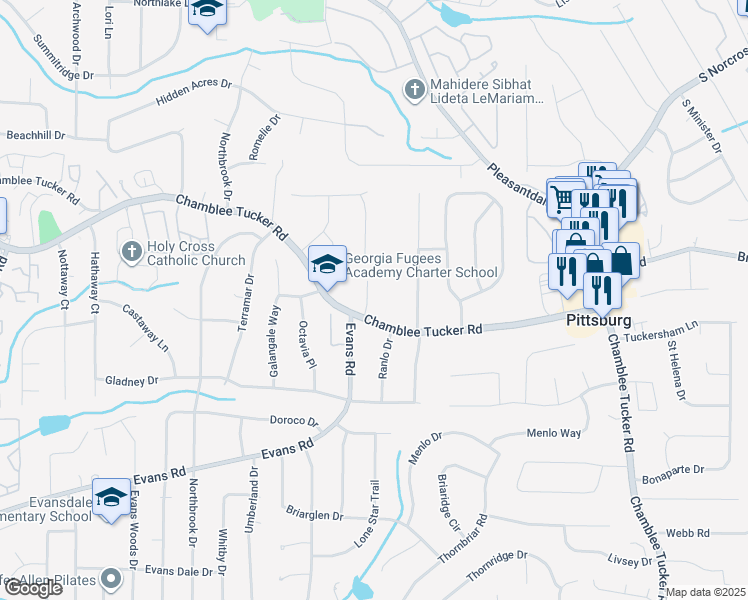 map of restaurants, bars, coffee shops, grocery stores, and more near 3167 Blairhill Court in Atlanta