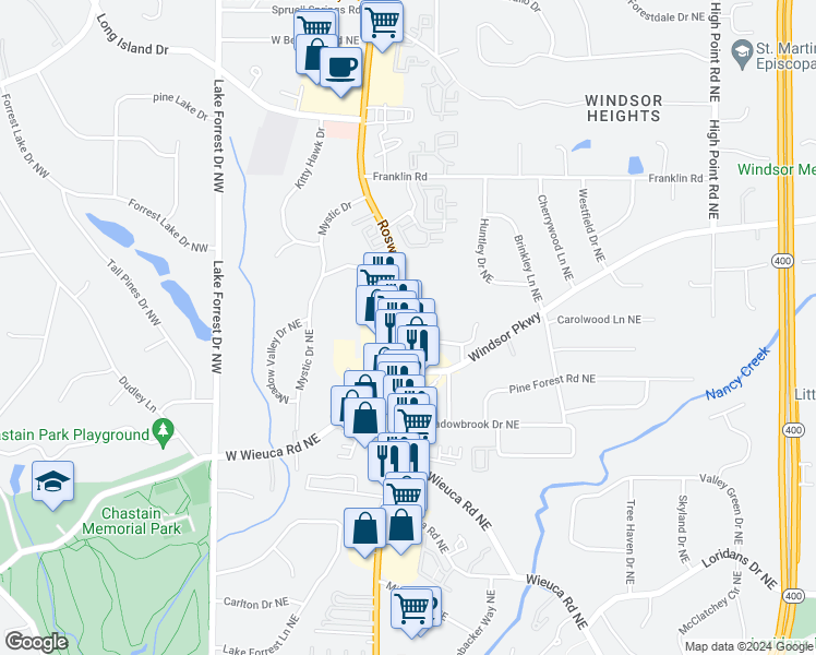 map of restaurants, bars, coffee shops, grocery stores, and more near 4641 Roswell Road in Atlanta
