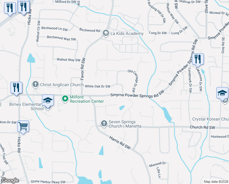 map of restaurants, bars, coffee shops, grocery stores, and more near 468 White Oak Drive Southwest in Marietta