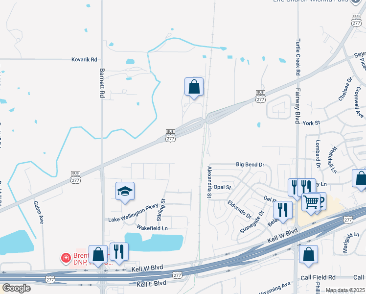 map of restaurants, bars, coffee shops, grocery stores, and more near 5031 Seymour Highway in Wichita Falls