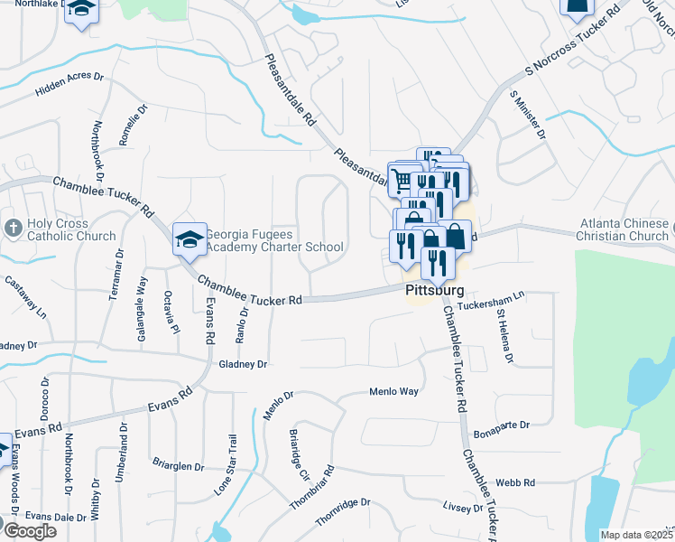 map of restaurants, bars, coffee shops, grocery stores, and more near 3173 Westmart Lane in Doraville