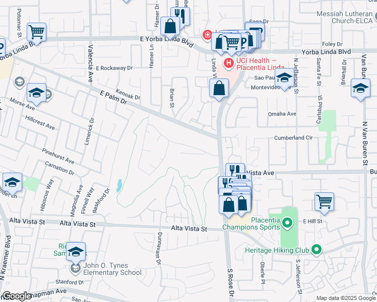 map of restaurants, bars, coffee shops, grocery stores, and more near 1029 Henrietta Circle in Placentia