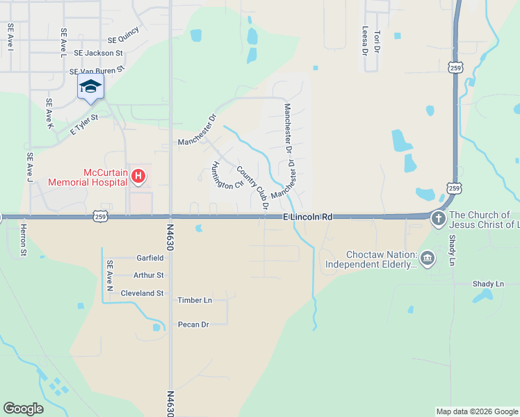 map of restaurants, bars, coffee shops, grocery stores, and more near 101 Manchester Drive in Idabel