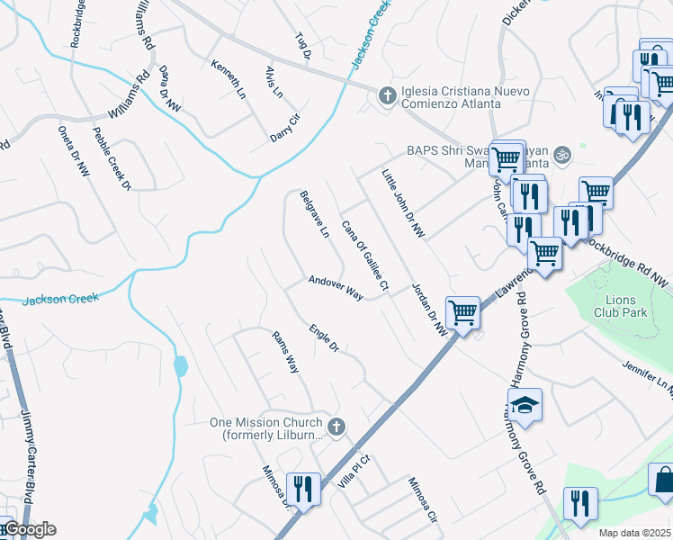 map of restaurants, bars, coffee shops, grocery stores, and more near 473 Cana Of Galilee Court in Tucker