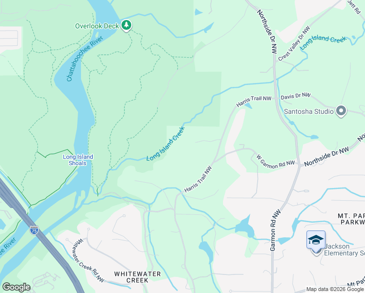 map of restaurants, bars, coffee shops, grocery stores, and more near 1425 North Harris Ridge Northwest in Atlanta
