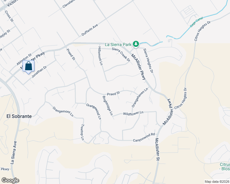 map of restaurants, bars, coffee shops, grocery stores, and more near 1793 Praed Street in Riverside