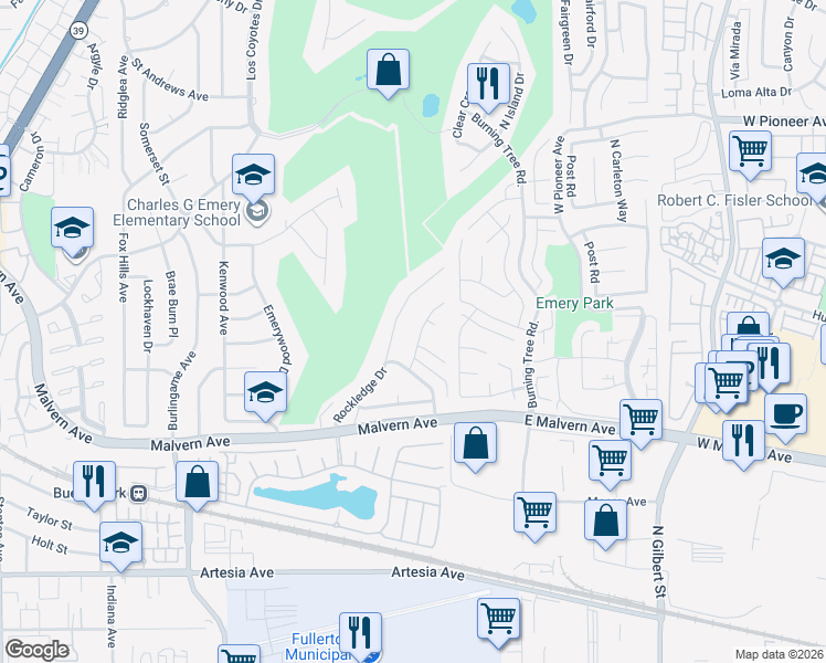 map of restaurants, bars, coffee shops, grocery stores, and more near 5471 Jonesboro Way in Buena Park