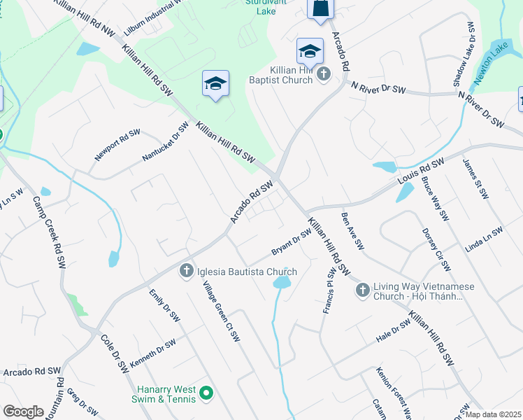 map of restaurants, bars, coffee shops, grocery stores, and more near 253 Beau Street in Lilburn