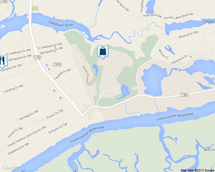 map of restaurants, bars, coffee shops, grocery stores, and more near 801-6872 Colony Place Southwest in Sunset Beach