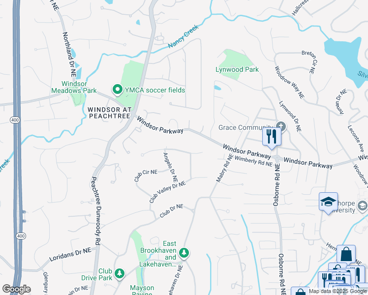 map of restaurants, bars, coffee shops, grocery stores, and more near 1105 Windsor Parkway in Atlanta