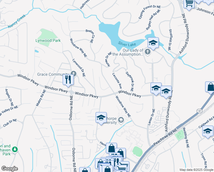 map of restaurants, bars, coffee shops, grocery stores, and more near 3152 Woodrow Way Northeast in Atlanta
