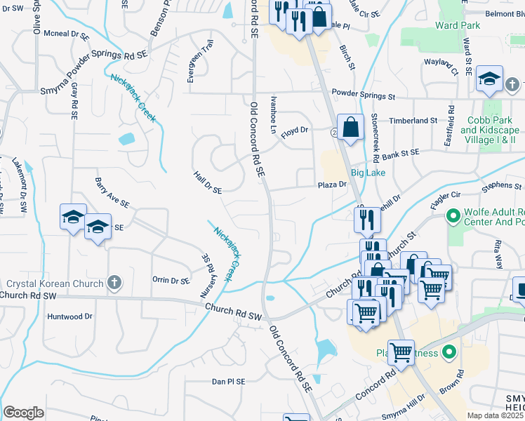 map of restaurants, bars, coffee shops, grocery stores, and more near 1154 Magnolia Way Southeast in Smyrna