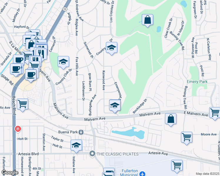 map of restaurants, bars, coffee shops, grocery stores, and more near 8571 Cypress Point Avenue in Buena Park