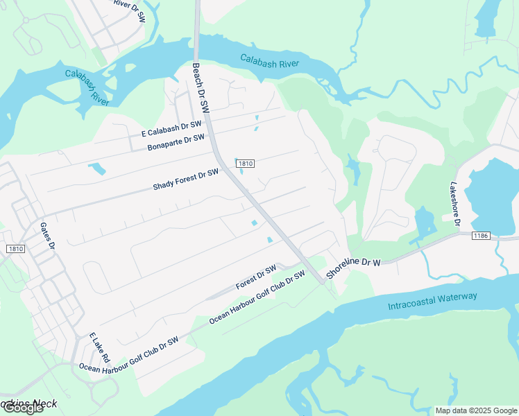 map of restaurants, bars, coffee shops, grocery stores, and more near 1710 Beach Drive Southwest in Calabash