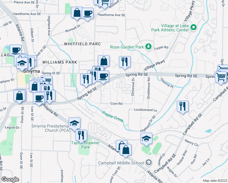 map of restaurants, bars, coffee shops, grocery stores, and more near 2939 Lexington Trace Drive in Smyrna