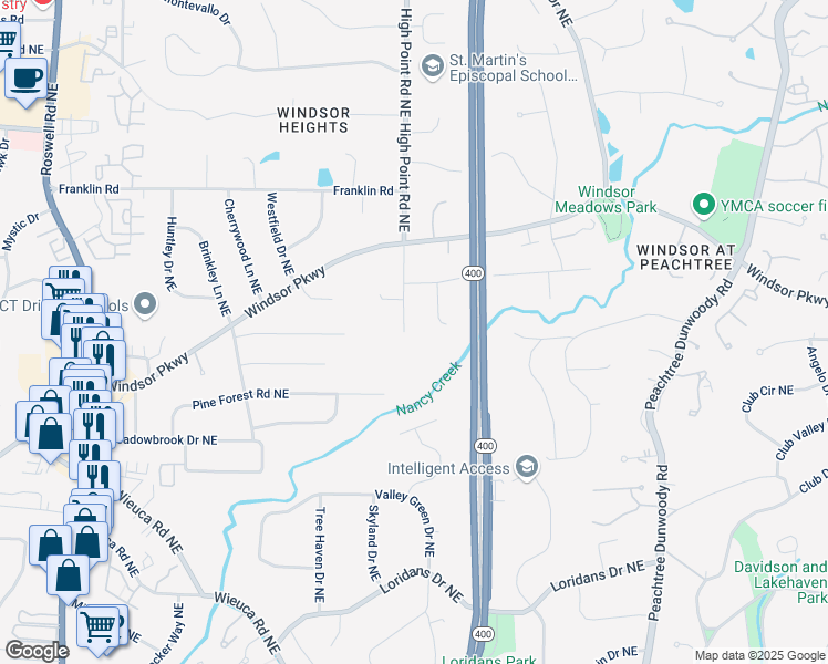 map of restaurants, bars, coffee shops, grocery stores, and more near 4635 High Point Road Northeast in Atlanta