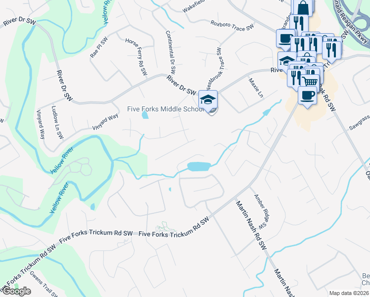 map of restaurants, bars, coffee shops, grocery stores, and more near 3344 Townley Place in Lawrenceville