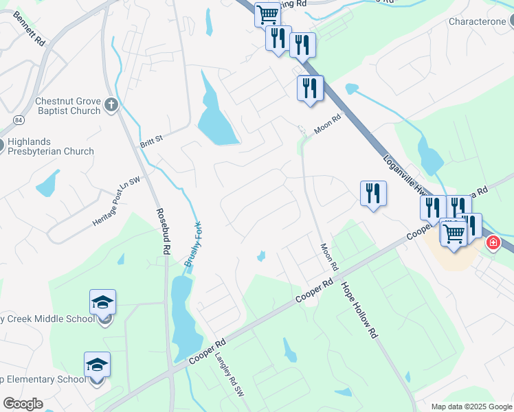 map of restaurants, bars, coffee shops, grocery stores, and more near 580 Besra Drive in Grayson