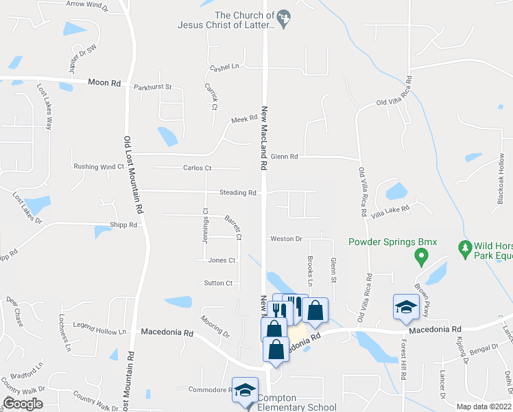 map of restaurants, bars, coffee shops, grocery stores, and more near 2950 New Macland Road in Powder Springs