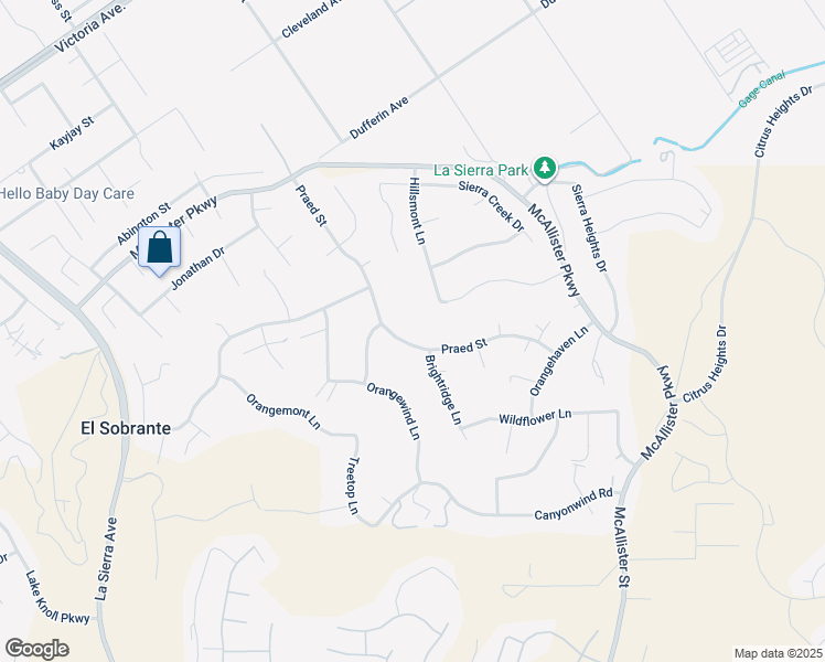 map of restaurants, bars, coffee shops, grocery stores, and more near 1931 Praed Street in Riverside