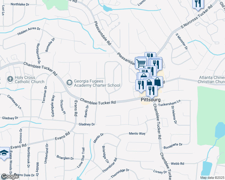 map of restaurants, bars, coffee shops, grocery stores, and more near 3140 Westmart Lane in Atlanta