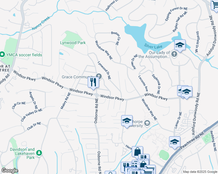 map of restaurants, bars, coffee shops, grocery stores, and more near 3159 Mae Avenue Northeast in Atlanta