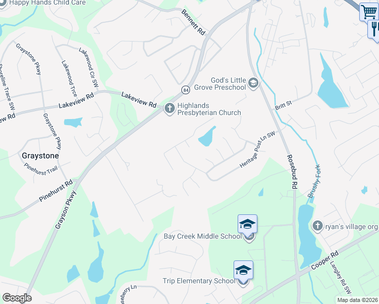 map of restaurants, bars, coffee shops, grocery stores, and more near 2593 Heritage Lake Cove Lane in Grayson