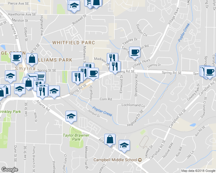 map of restaurants, bars, coffee shops, grocery stores, and more near 2949 Lexington Trace Drive in Smyrna