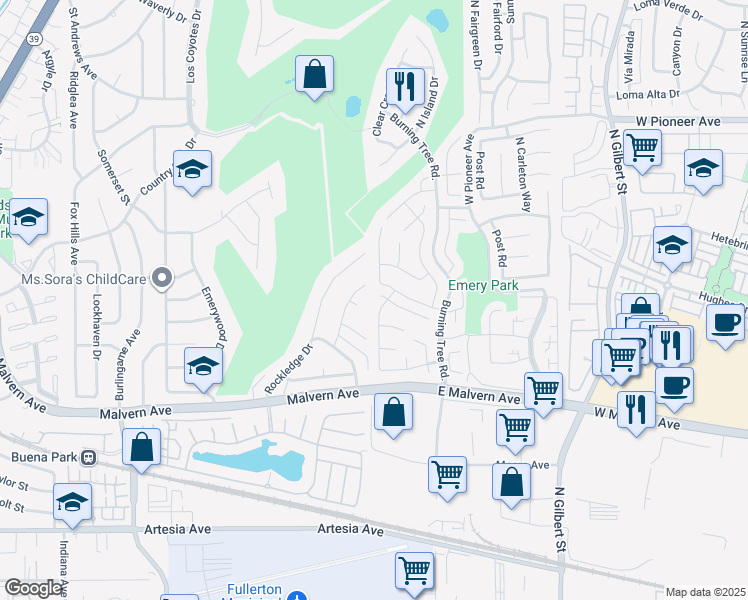 map of restaurants, bars, coffee shops, grocery stores, and more near 5432 Jonesboro Way in Buena Park