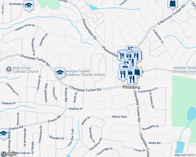 map of restaurants, bars, coffee shops, grocery stores, and more near 3140 Westmart Lane in Atlanta