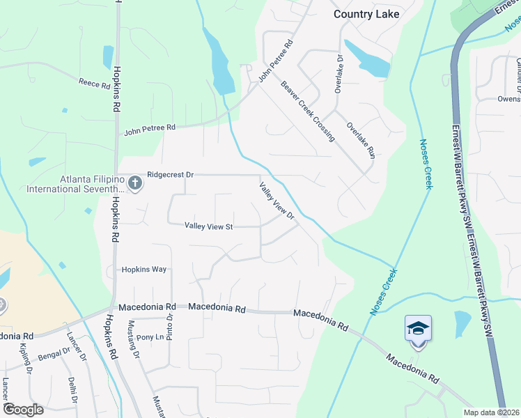 map of restaurants, bars, coffee shops, grocery stores, and more near 2963 Valley View Circle in Powder Springs