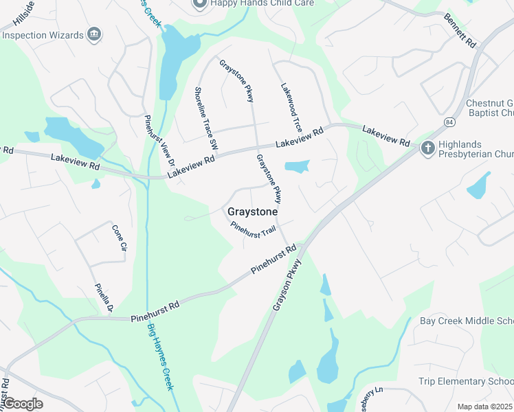 map of restaurants, bars, coffee shops, grocery stores, and more near 2158 Willow Court in Grayson