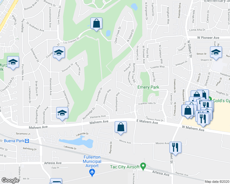 map of restaurants, bars, coffee shops, grocery stores, and more near 5432 Jonesboro Way in Buena Park