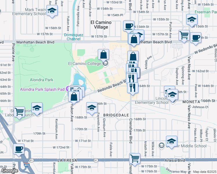 map of restaurants, bars, coffee shops, grocery stores, and more near in Lawndale